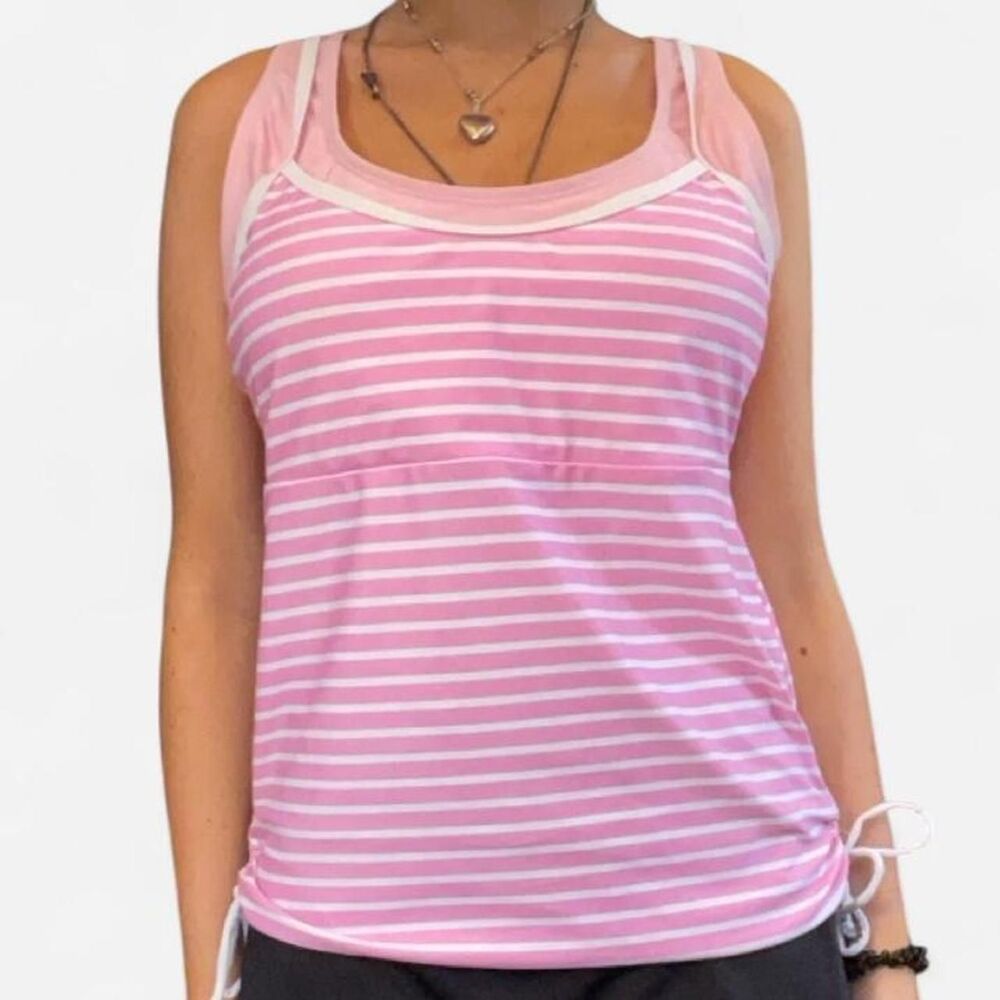 Summer Mae Double Layer Pink Striped Tankini Top